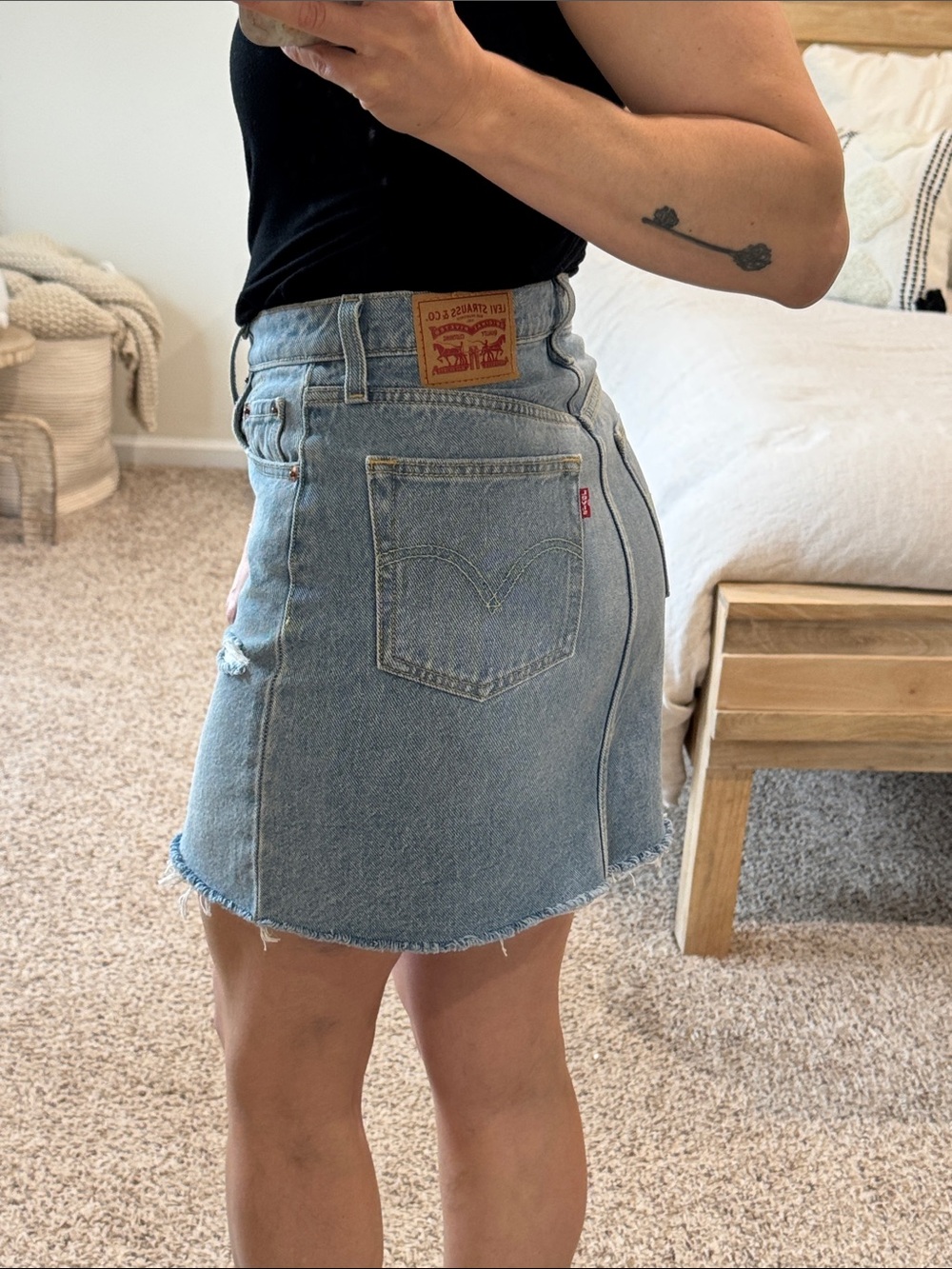Levi's high rise Distressed Denim Mini Skirt